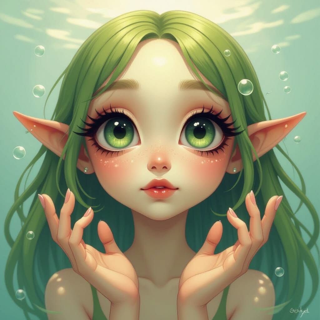 Mystical Aquatic Being in Dreamy Illustration Style