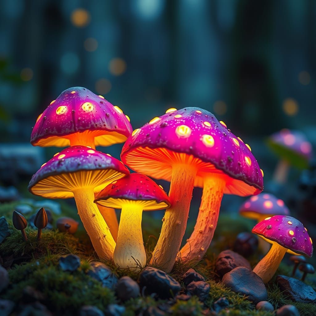 Surreal Forest Mushrooms in Cyberpunk Realism