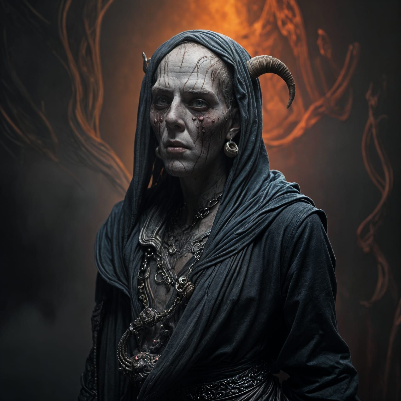 Disfigured Figure in a Hellish Landscape