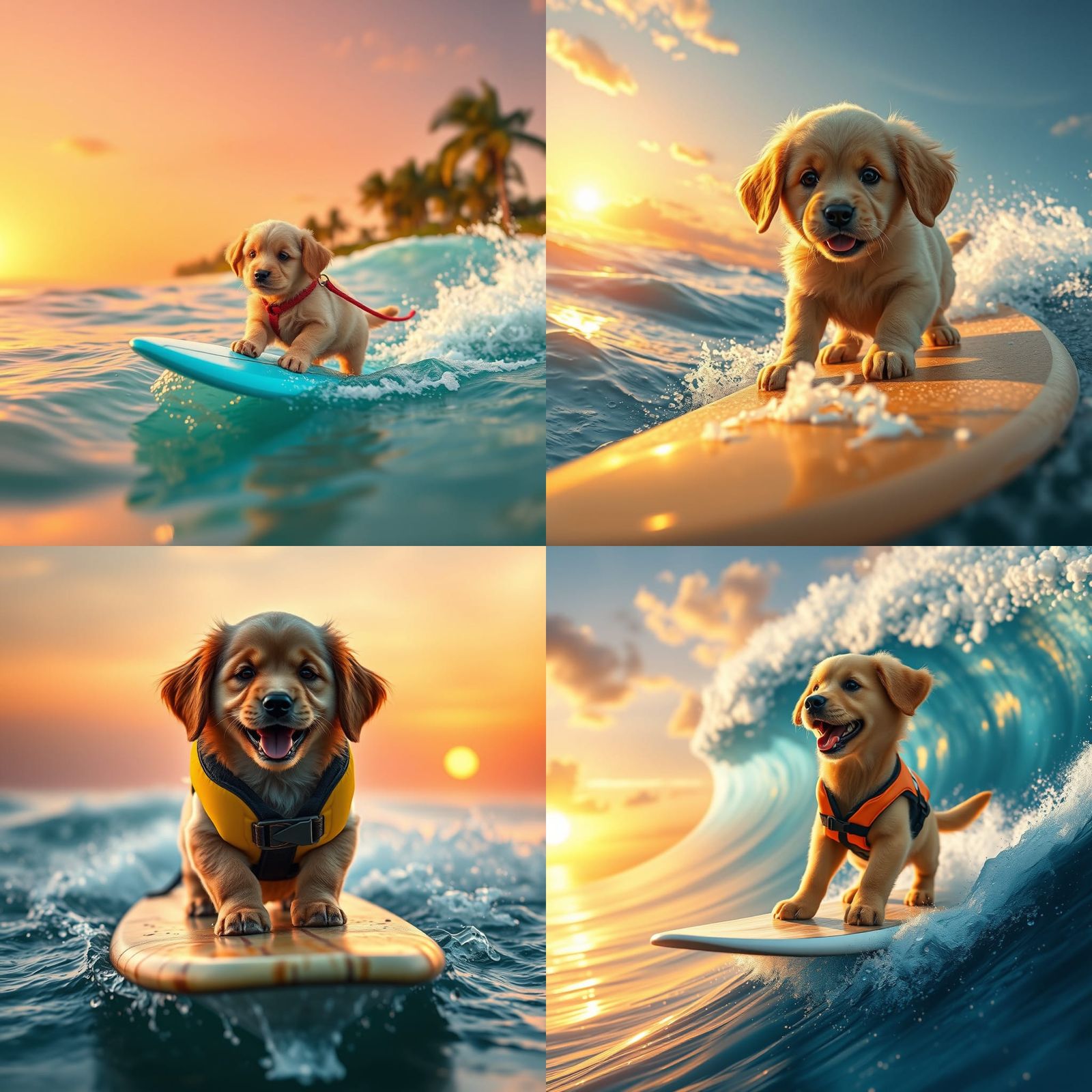 Golden Retriever Puppy Surfing: Hyperrealistic Digital Paint...