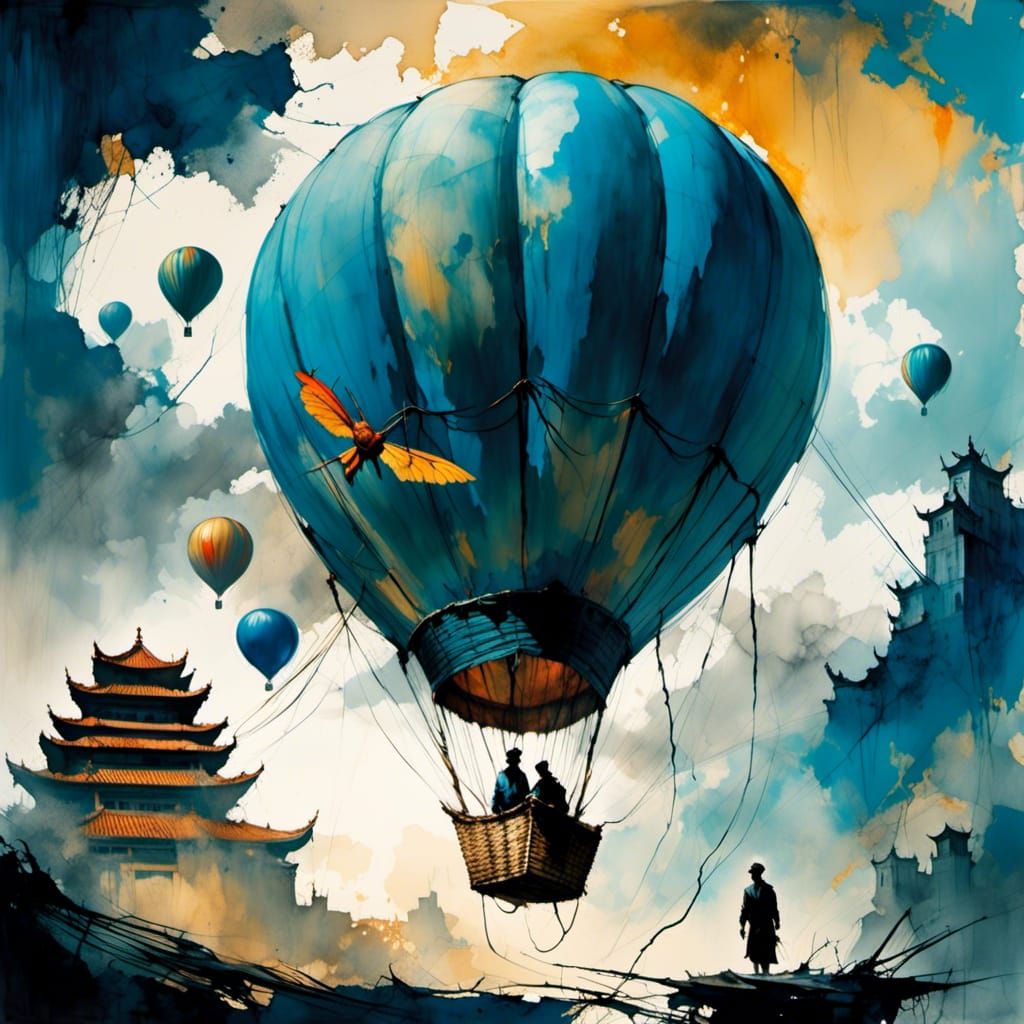 Tiger Hot Air Balloon in Chinese Art Style