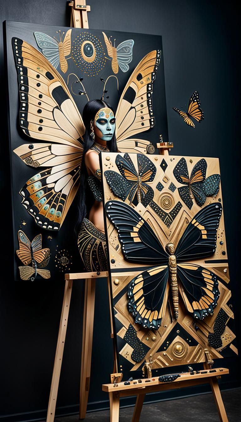 Obsidian Butterfly Goddess in Aztec Regalia