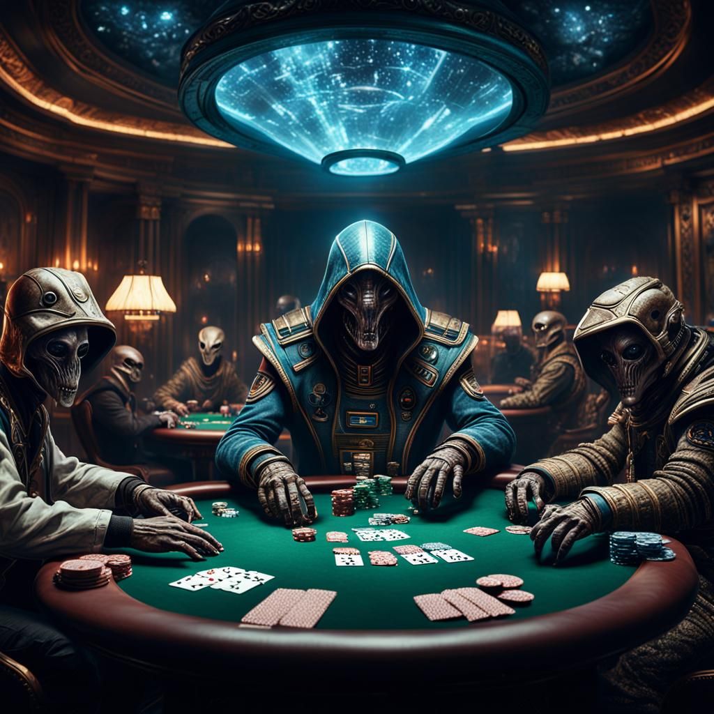 Alien Poker Game: Epic Cinematic Digital Painting