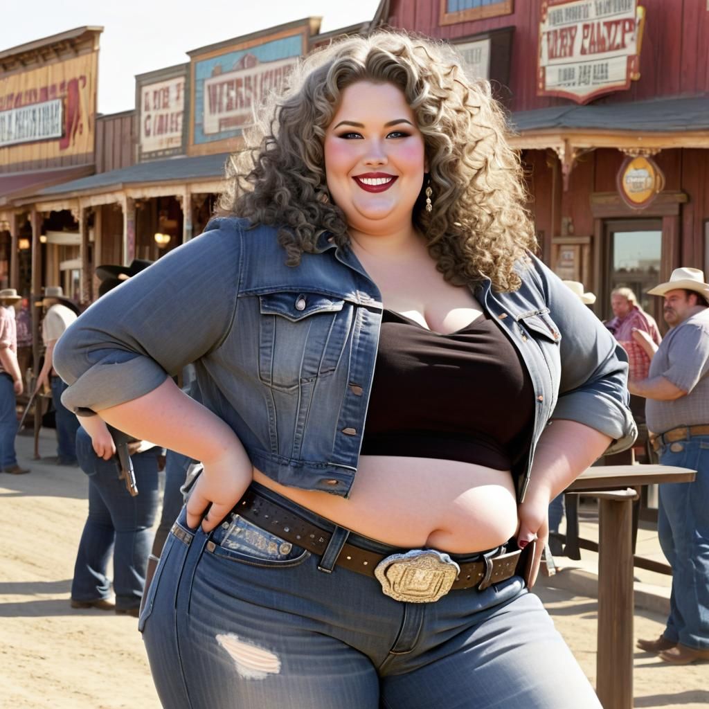 Plus-Size Gunslinger in Western Town