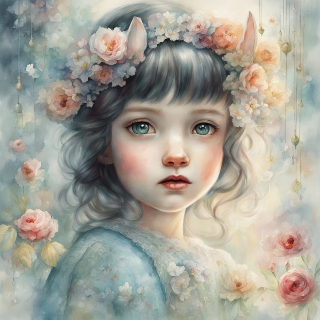 Snow White Portrait in Fantasycore Watercolor Style