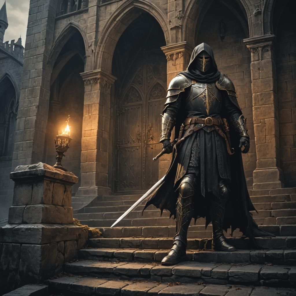 Grimdark Gothic Knight in Fortress, Digital Painting