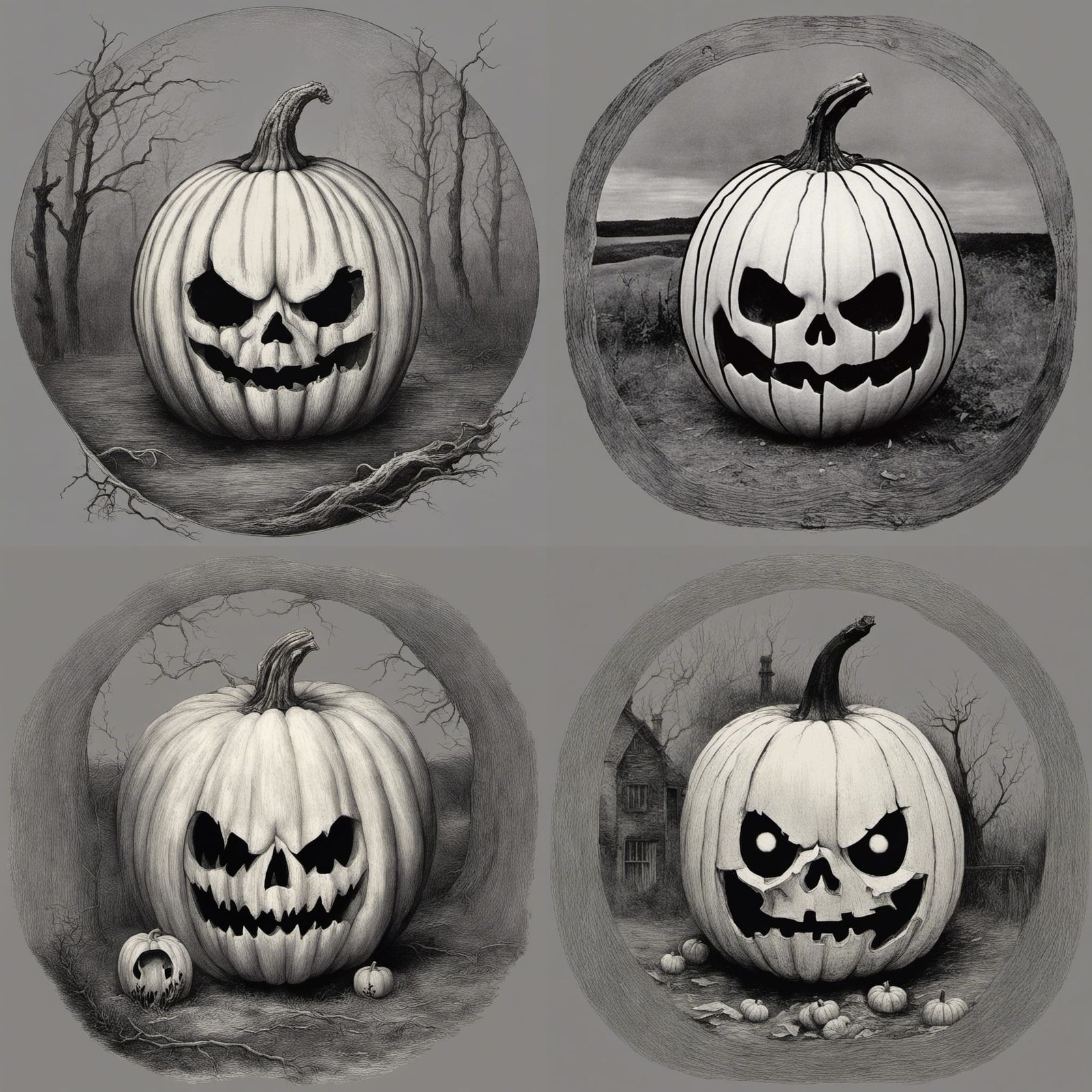 Ghostly Halloween Pumpkin in Vintage Horror Style