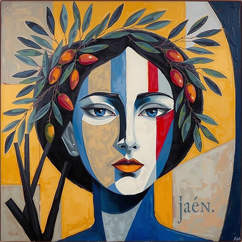 Abstract Olive Grove Portrait in Art Brut Style