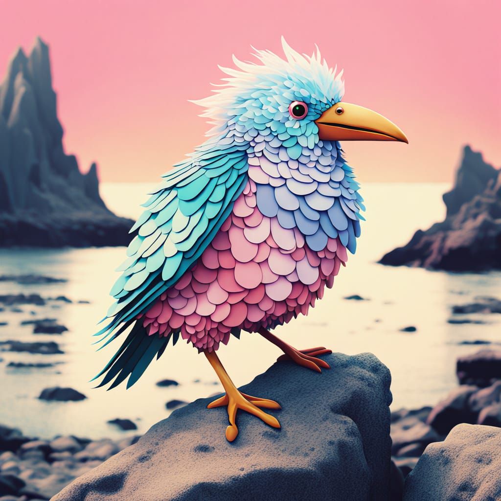 Surrealist Bird of Chrome and Color