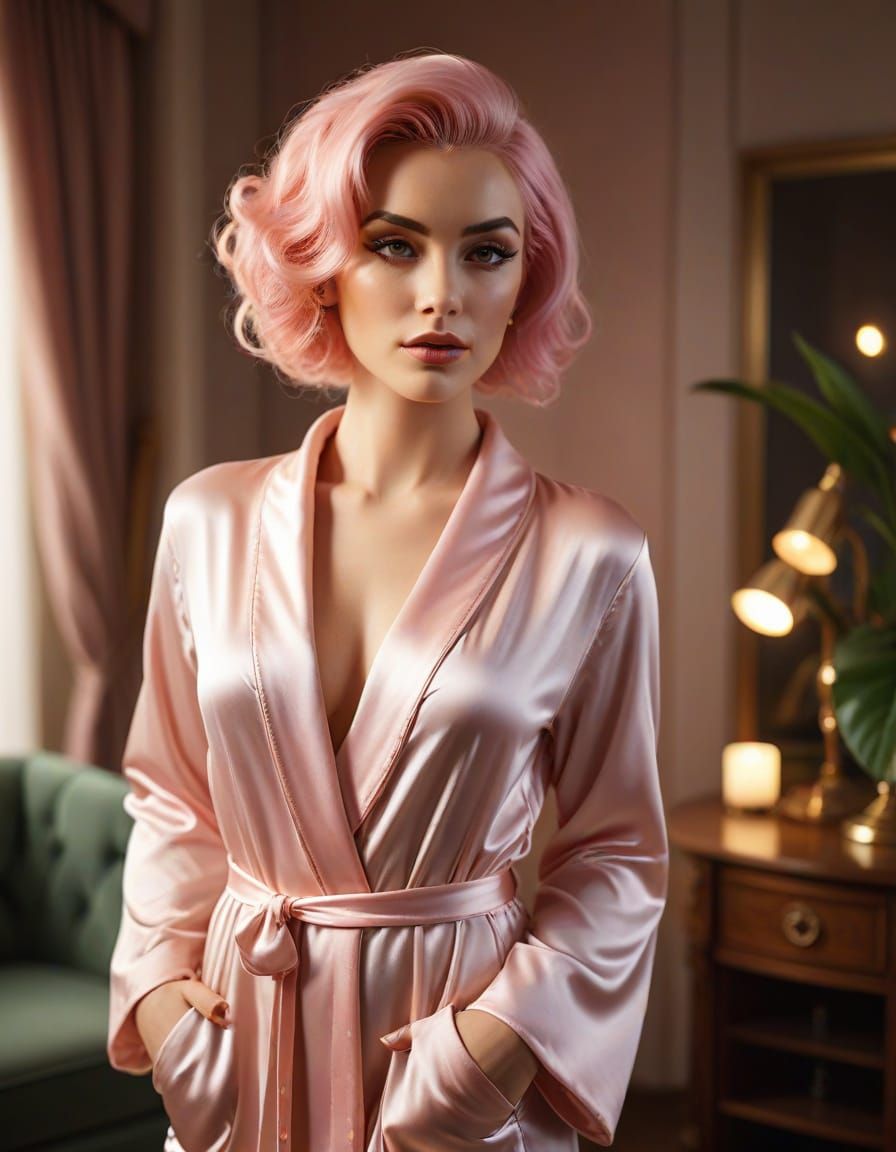 Pink Pin-Up Goddess in Luxurious Setting