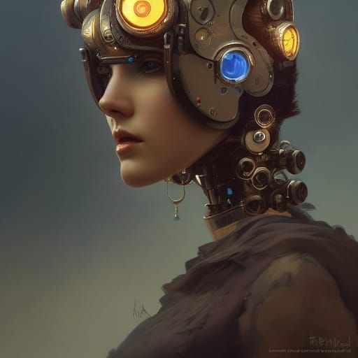 Steampunk Robot Portrait with Dog