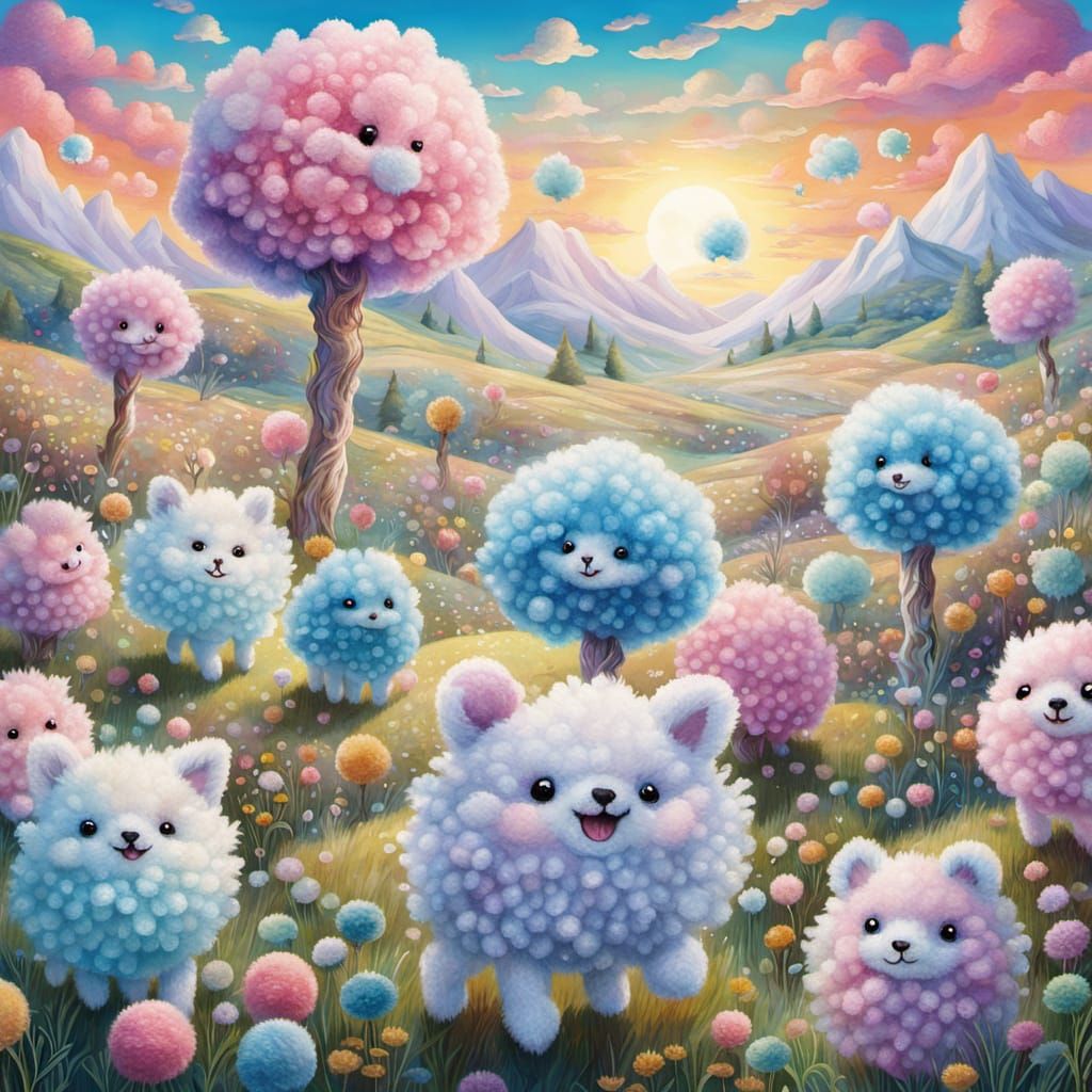 Pom Pom Creatures Dance in Dreamy Fiber Art Field
