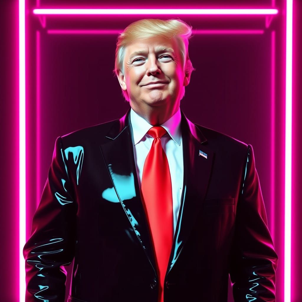 Futuristic Donald Trump in Neon PVC Suit