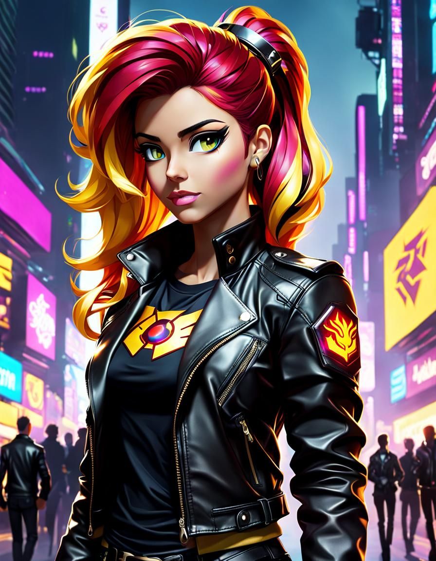 Sunset Shimmer in Cyberpunk Leather Jacket