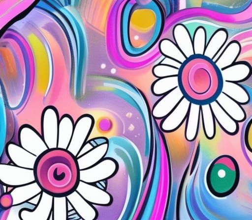 Pink Space Train with Daisy in Gouache Wonderland