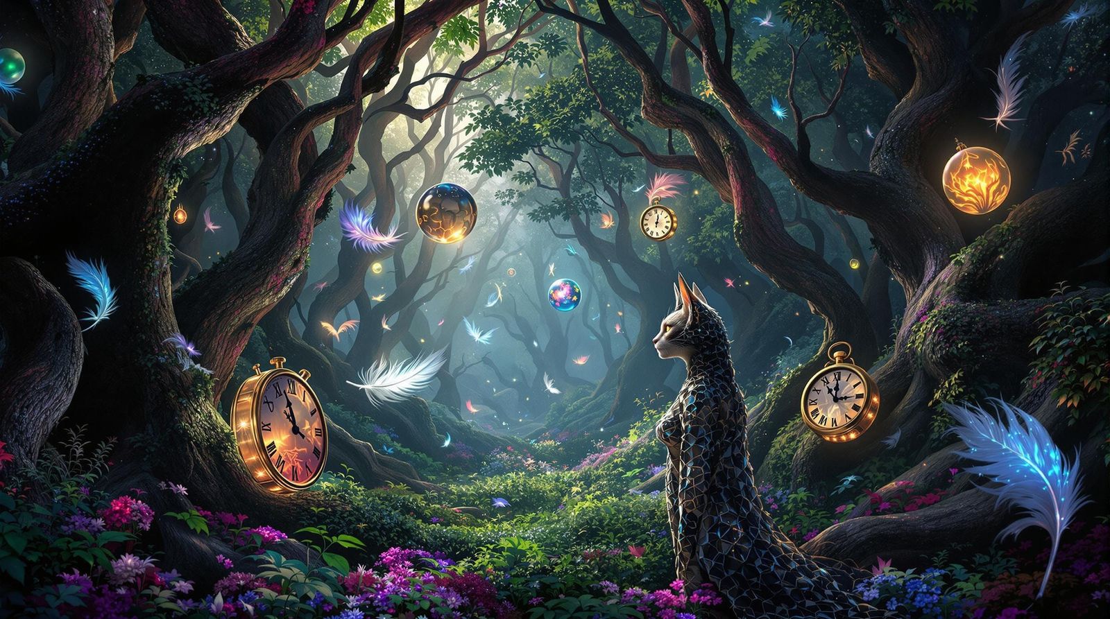 Surreal Forest Scene in Vibrant Colors and Whispers