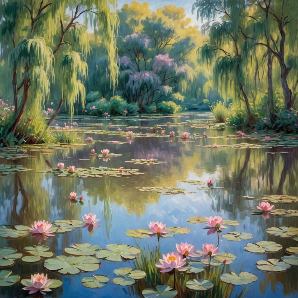 Impressionist Dreamscape with Water Lilies