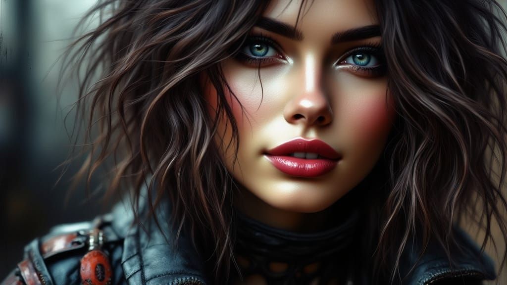 Cyber Glamour Close-Up: Woman in Patent Leather Coat