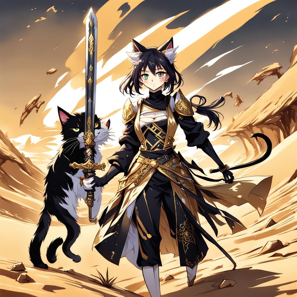 Anime Cat-Girl Warrior with Greatsword