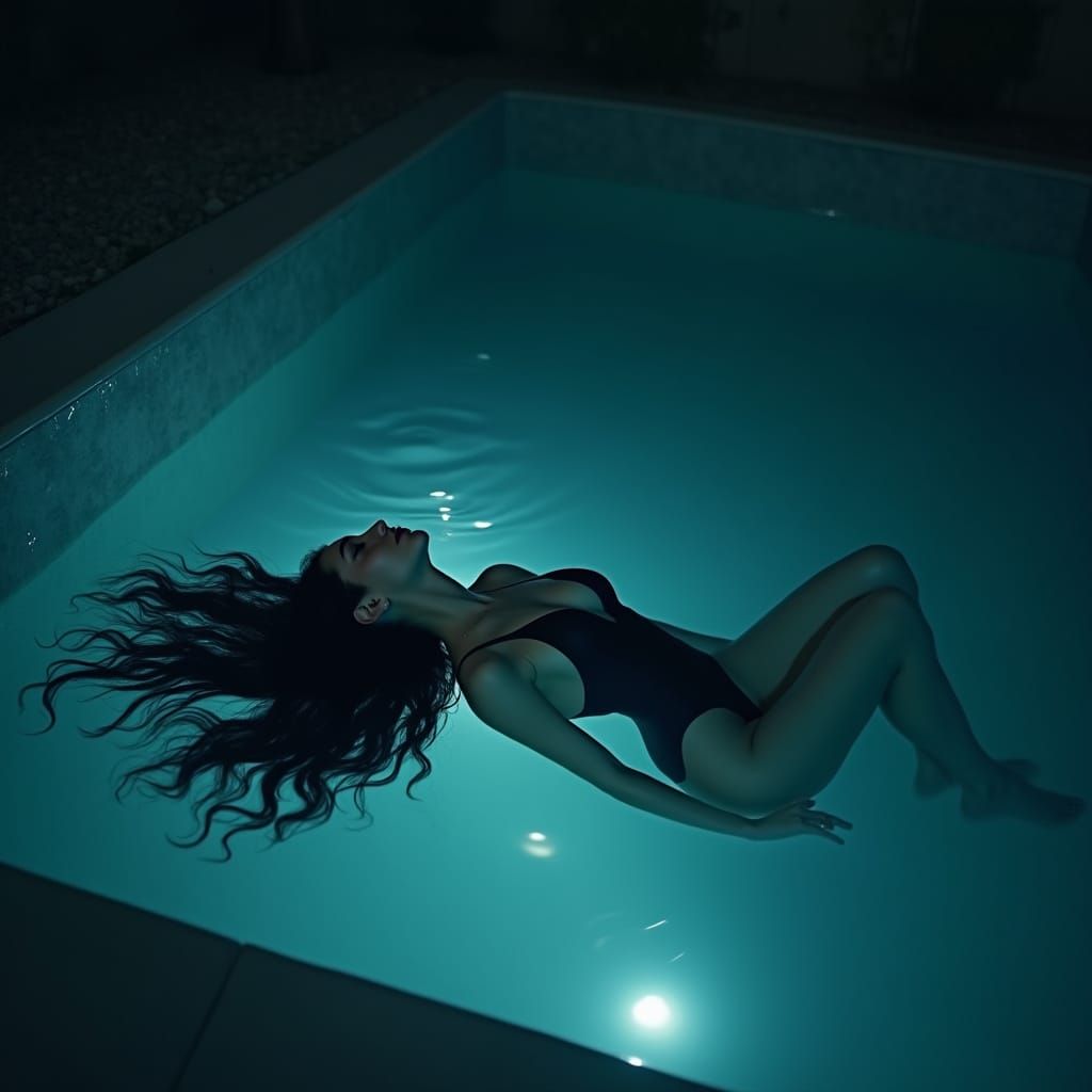 Ethereal Woman Submerged in a Haunting, Mystical Pool