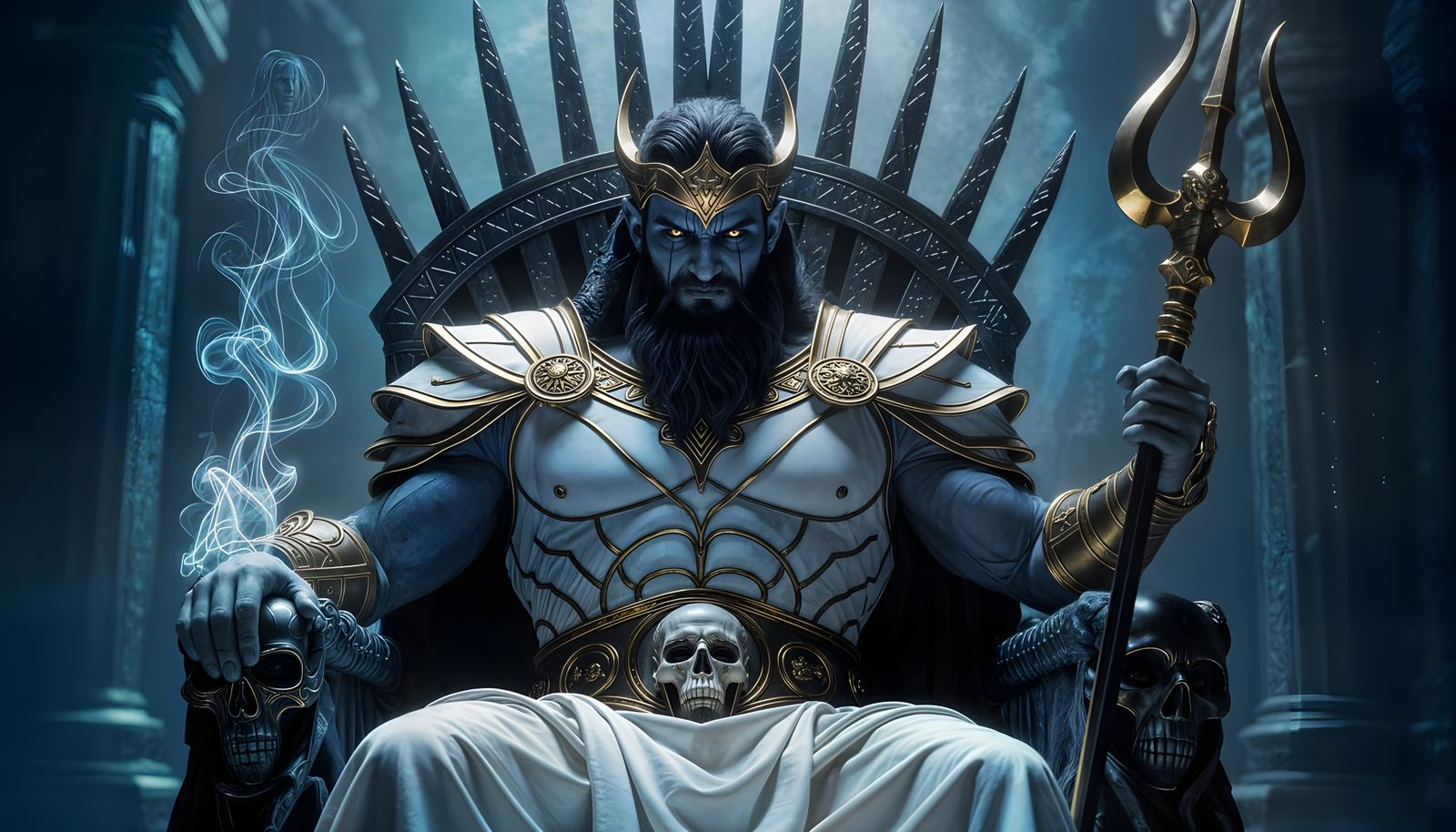 Hades, God of the Underworld, Sitting on Bone Throne