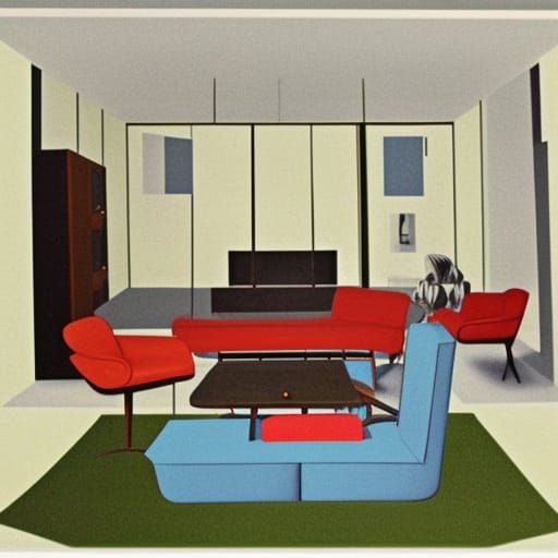 Mid-Century Modern Dollhouse: Detailed Matte Painting