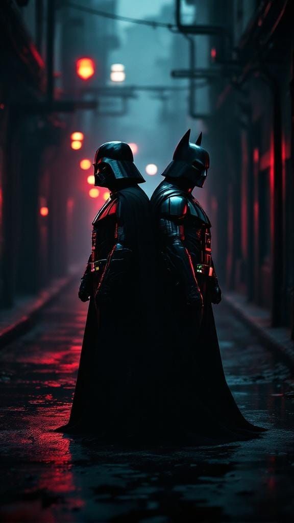 Darth Vader and Batman Team Up in Dark Alley