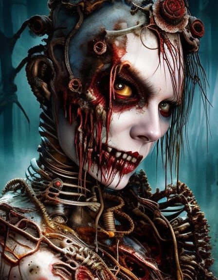 Detailed Painting of a Cybernetic Zombie in Hyperrealism Sty...