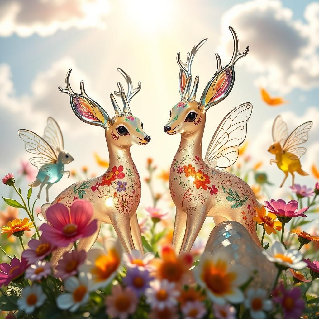 Enameled Glass Deer, Bunnies, Elves, and Flowers