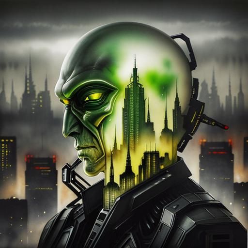 Surreal Alien Creature in Dystopian Cityscape