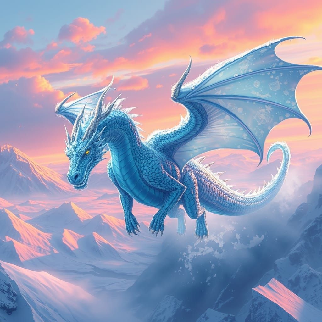 Ice Dragon Soaring Through Arctic Landscape