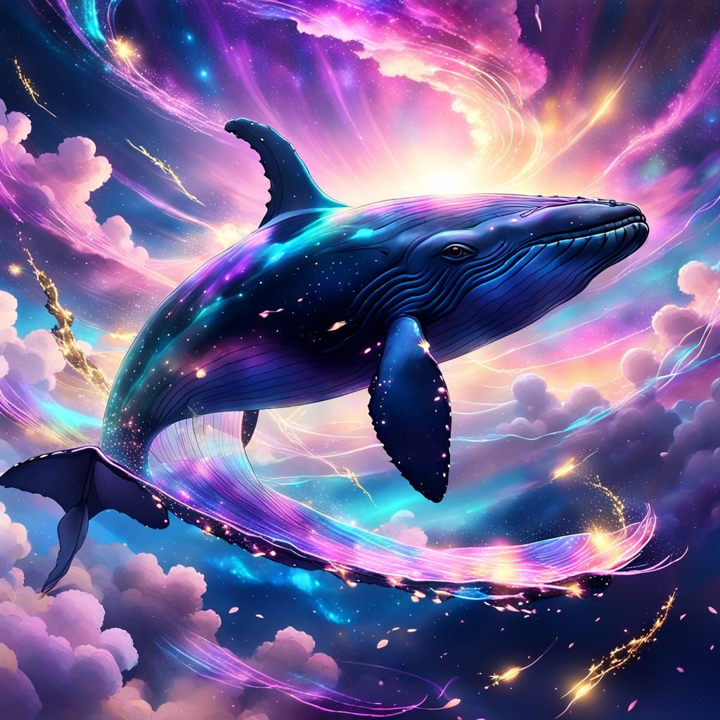 Iridescent Whale Soaring Through a Cosmic Galaxy