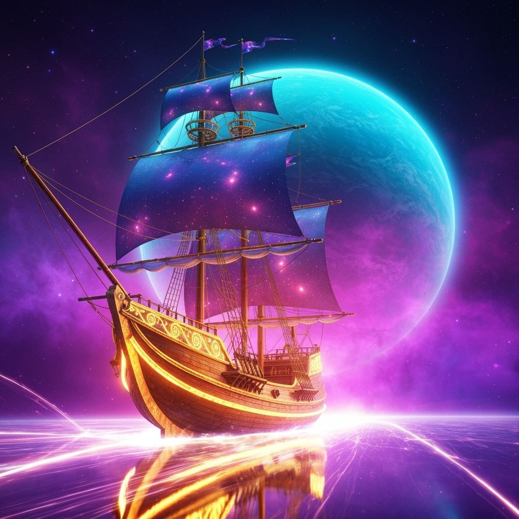 Cosmic Galleon Gliding Through Violet Nebulae in Baroque Sty...