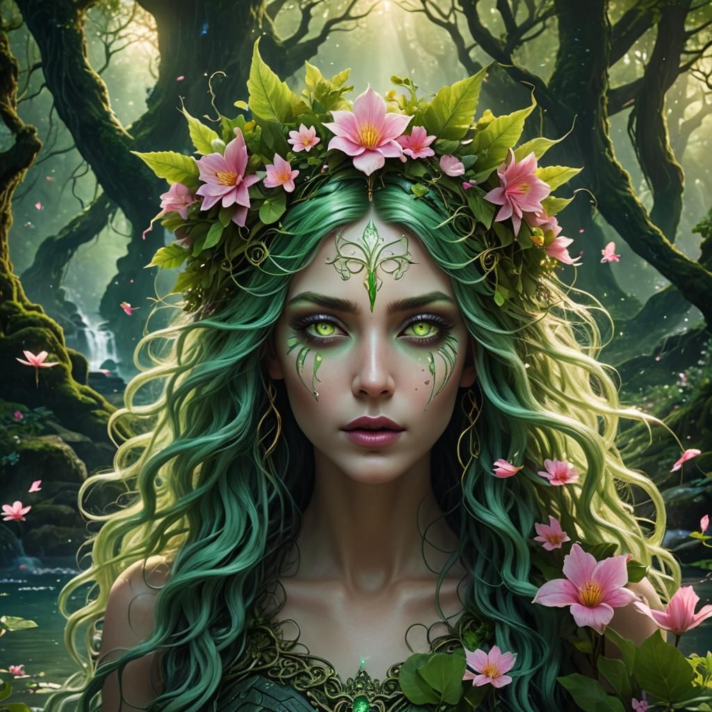 Goddess Gatekeeper in Magical Forest: Fantasy Art