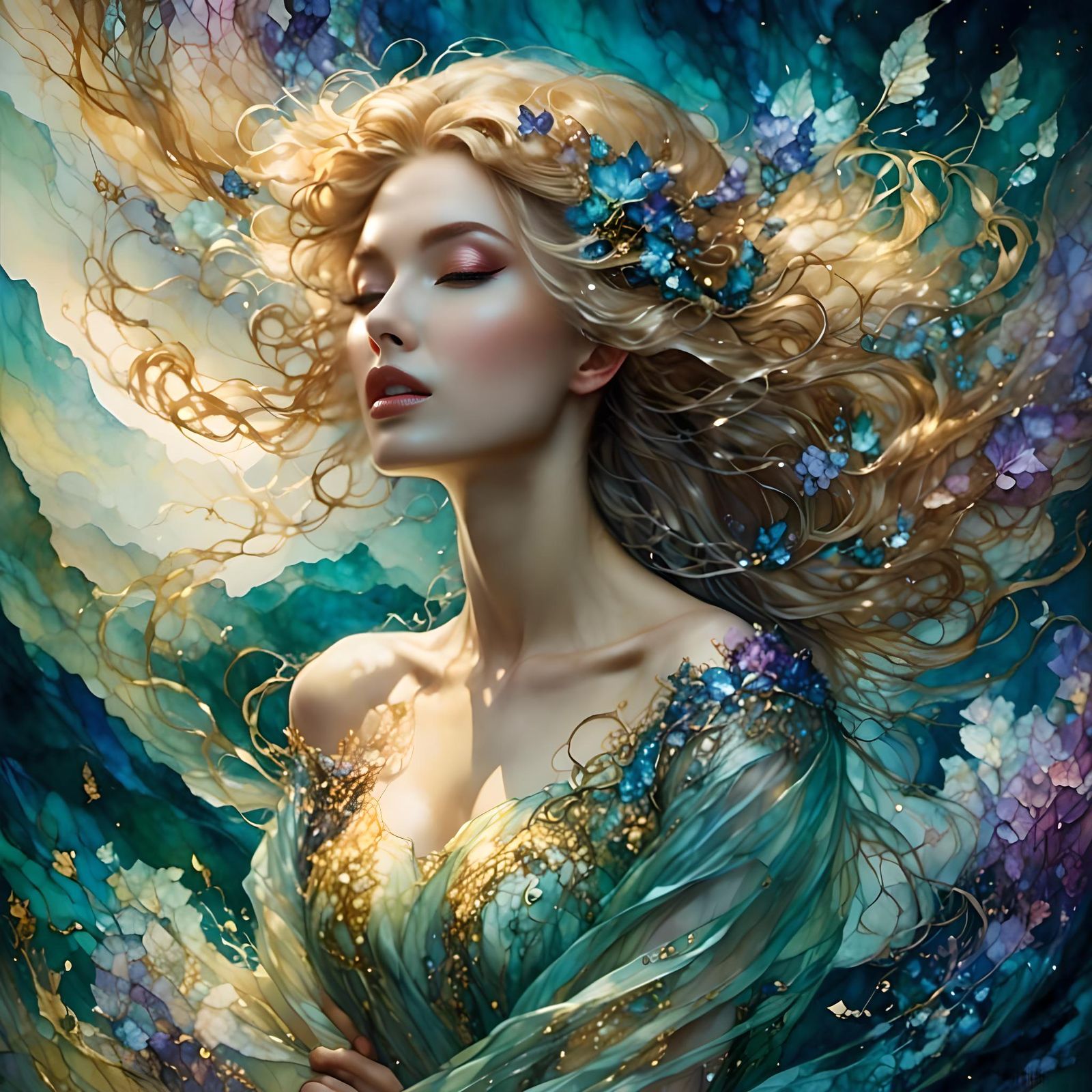 Fantasy Angel with Flowing Hair