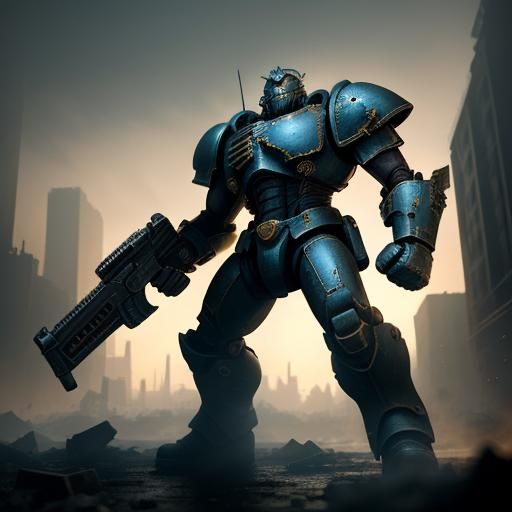 Space Marine in Ruined City: Photorealistic Digital Art