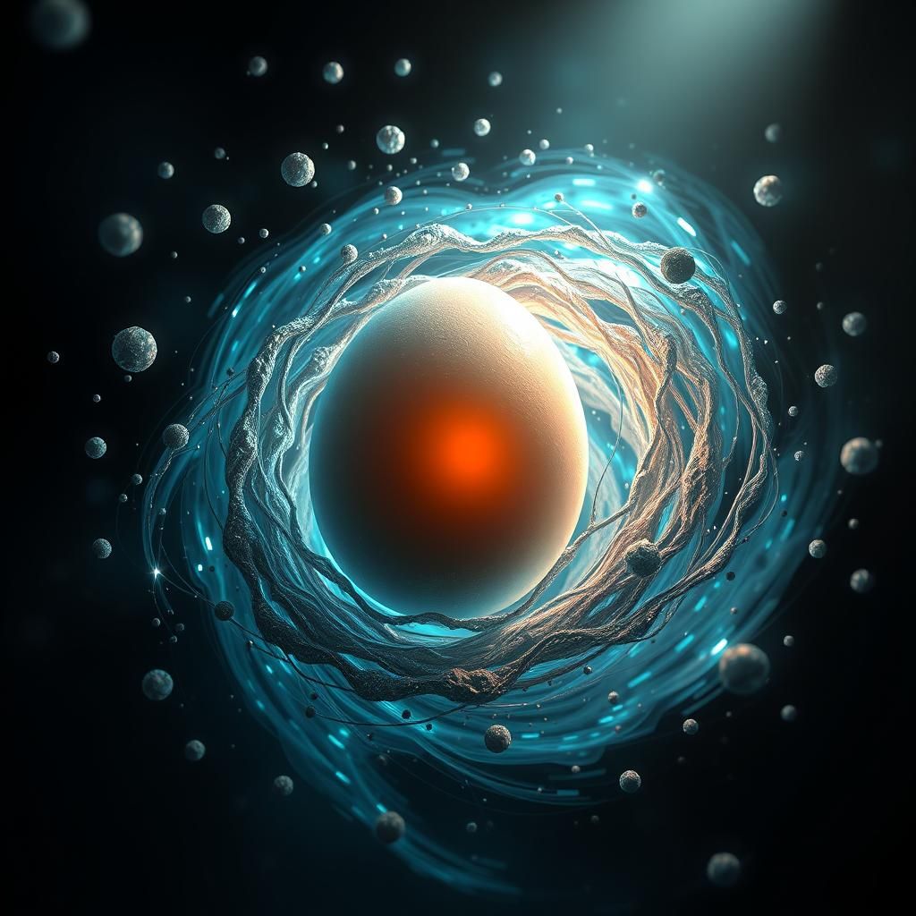 Majestic Ovum Egg with Swirling Cells in Biomechanical Style