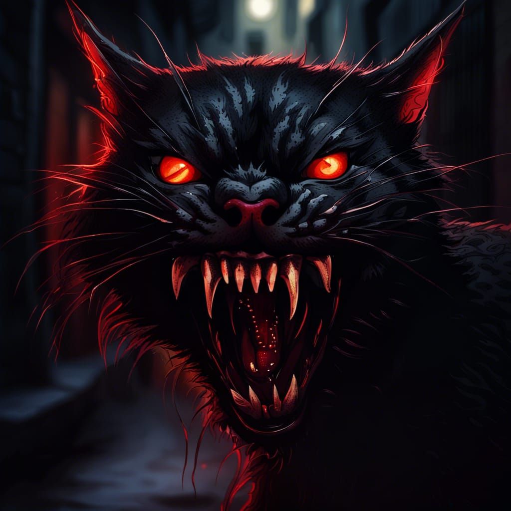 Snarling Zombie Cat Portrait in Hyperrealistic Style