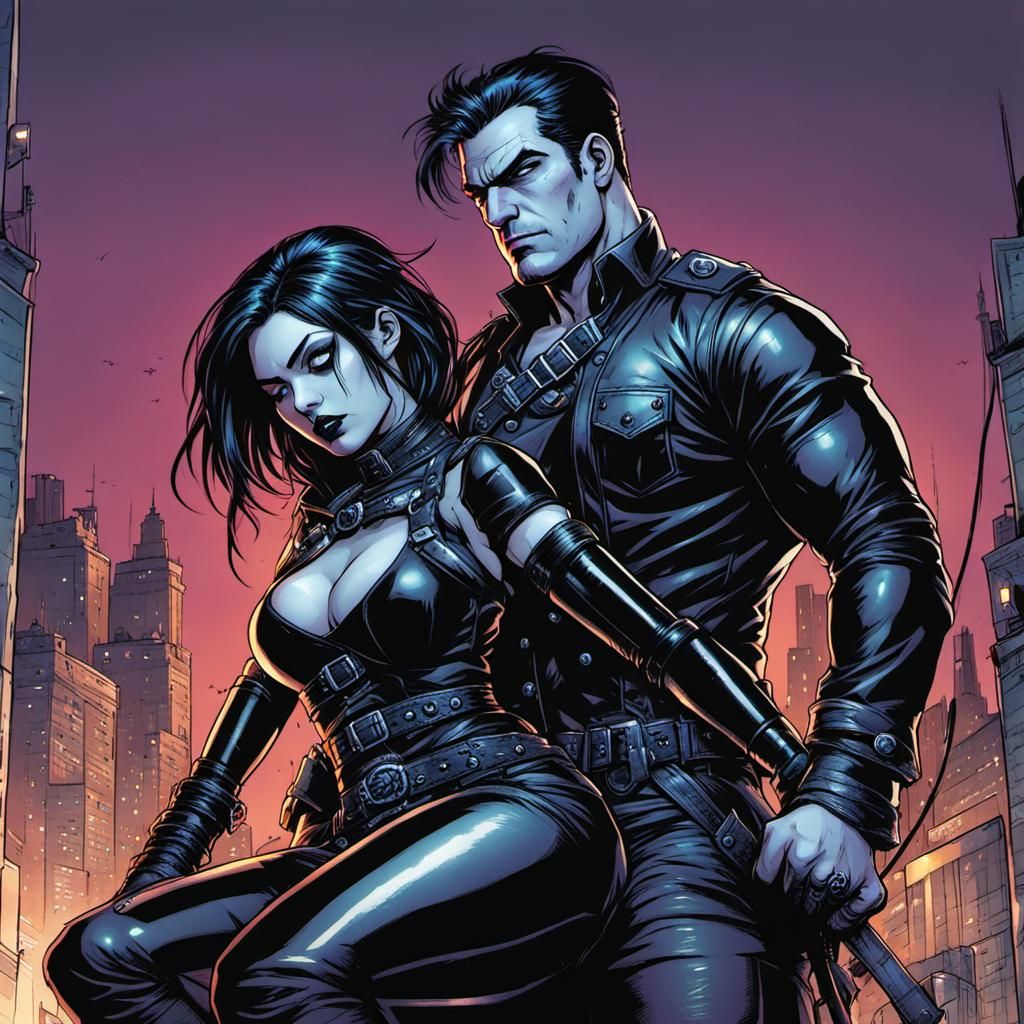 Comic Book Art: Goth Woman Tying Someone Up