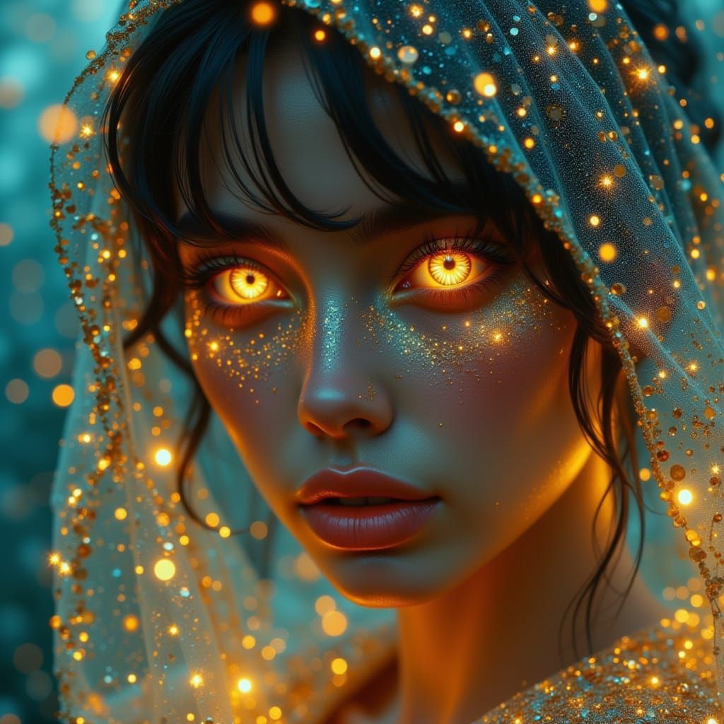Ethereal Fantasy Portrait of Woman in Jewel Veil