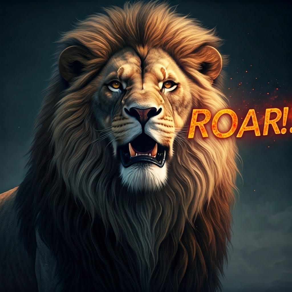 Majestic Roaring Lion in Detailed Matte Painting Style