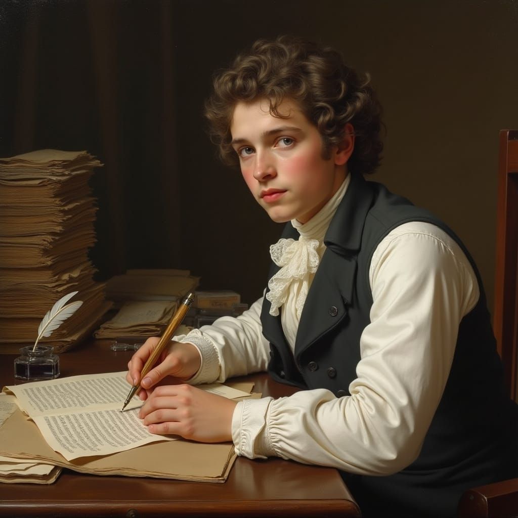 Young 18th-Century Statesman Studies at Desk