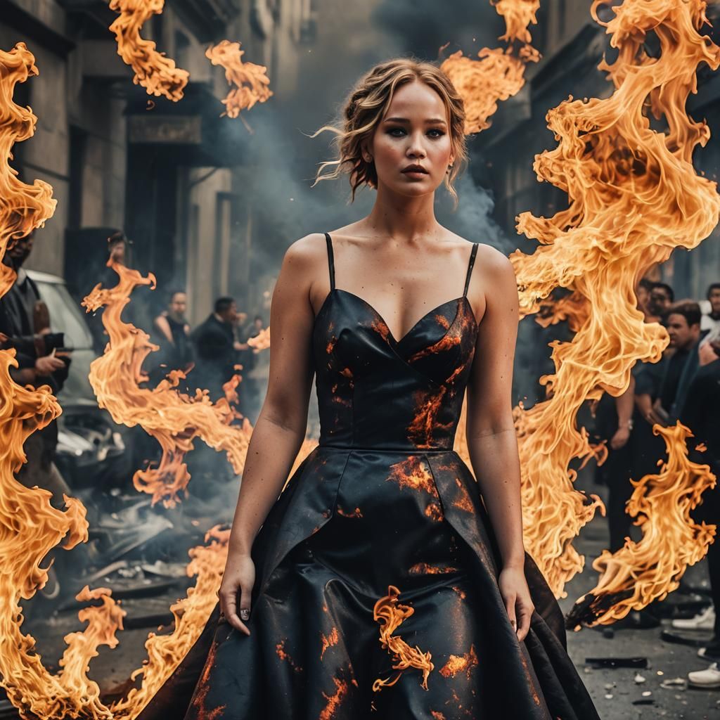Girl in a Dress Ablaze with Fire