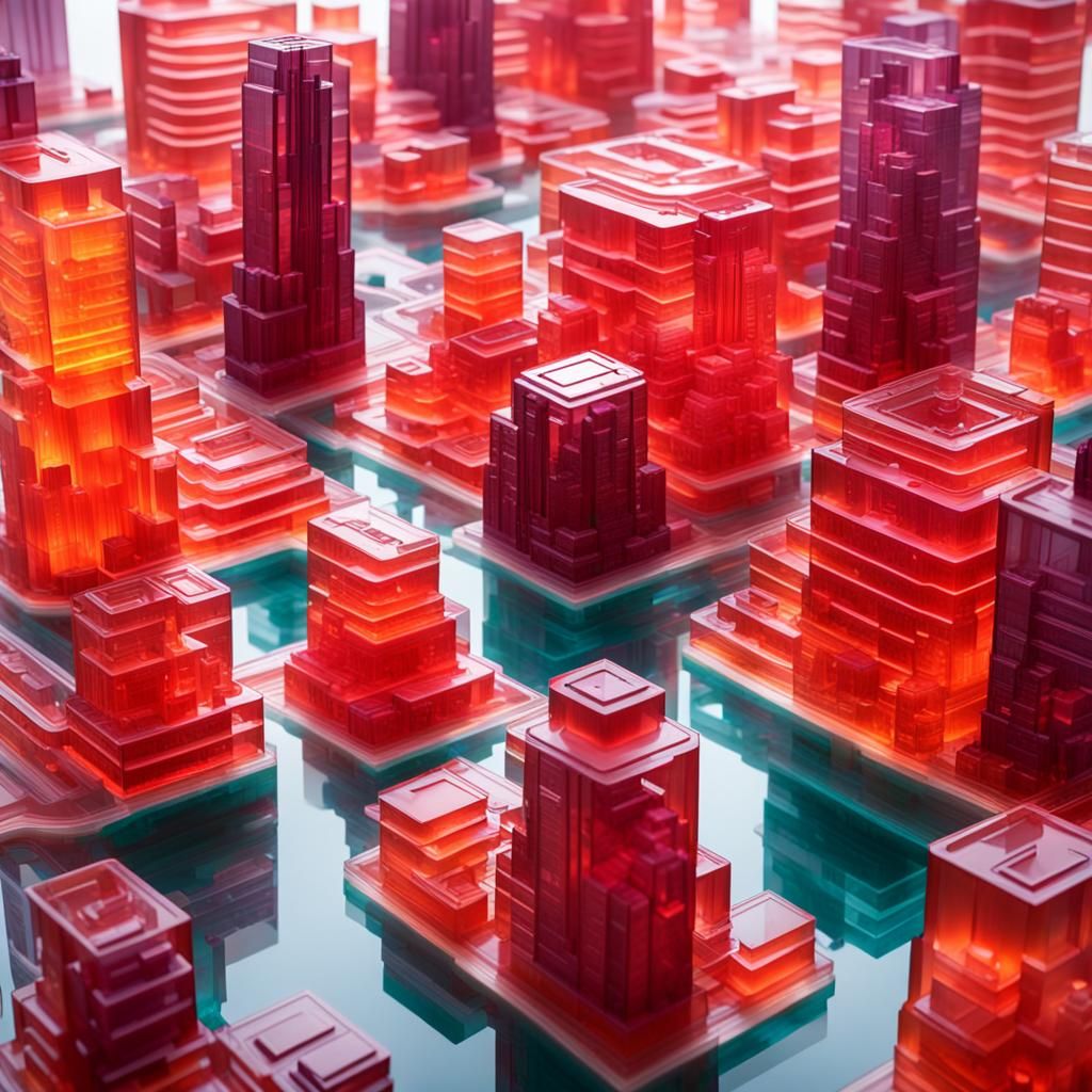 Futuristic metropolis made from different flavours of Jello,...