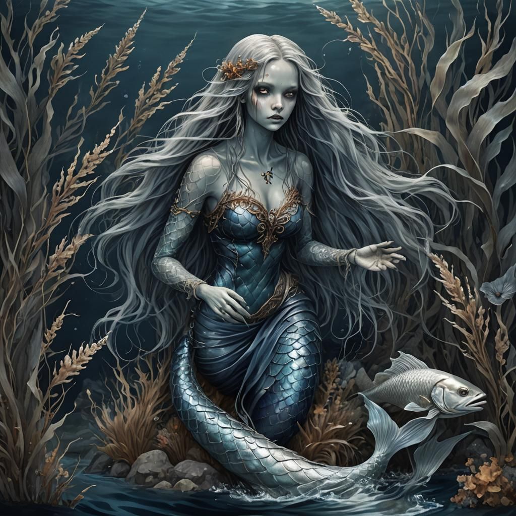 Haunted Mermaid in Dark Blue Waters