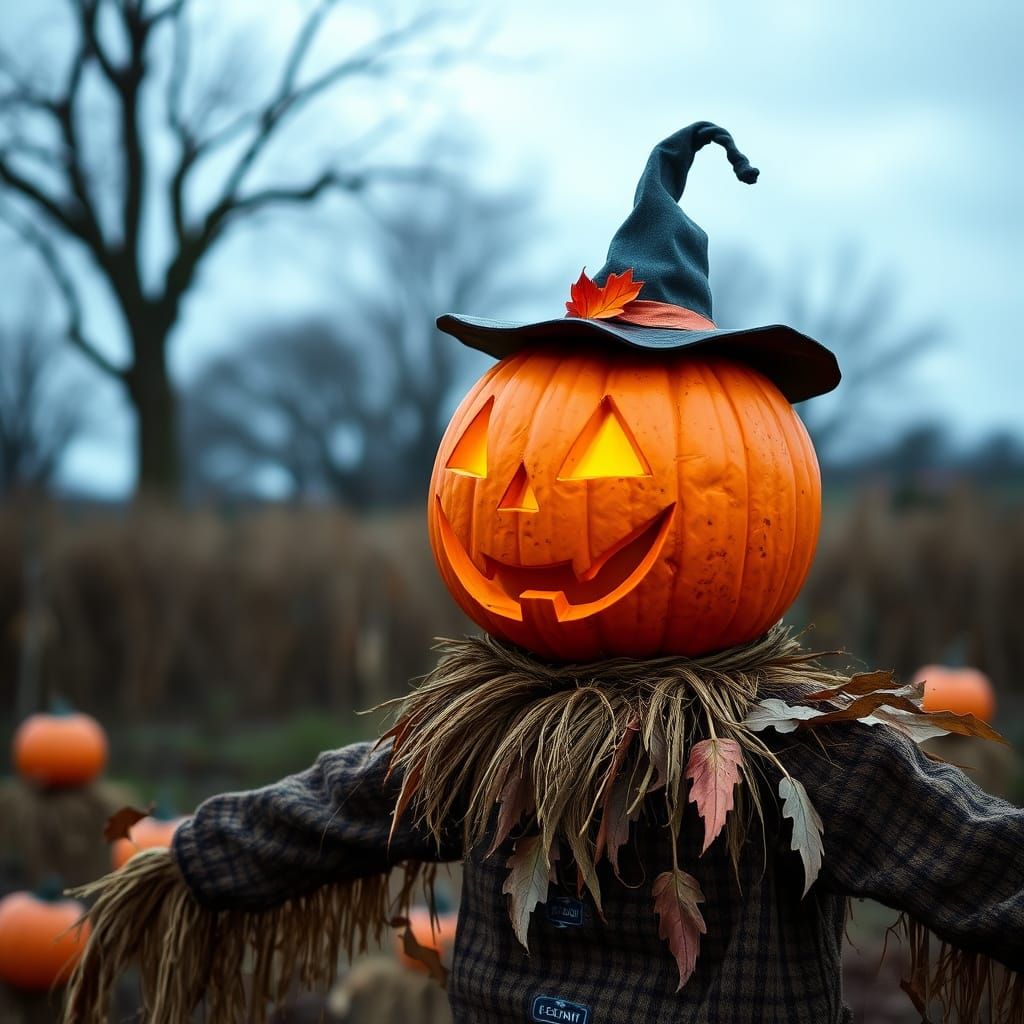 Halloween Pumpkin Decoration on Scarecrow