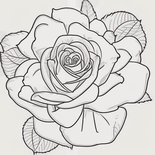 Elegant Rose Frame Line Art on White