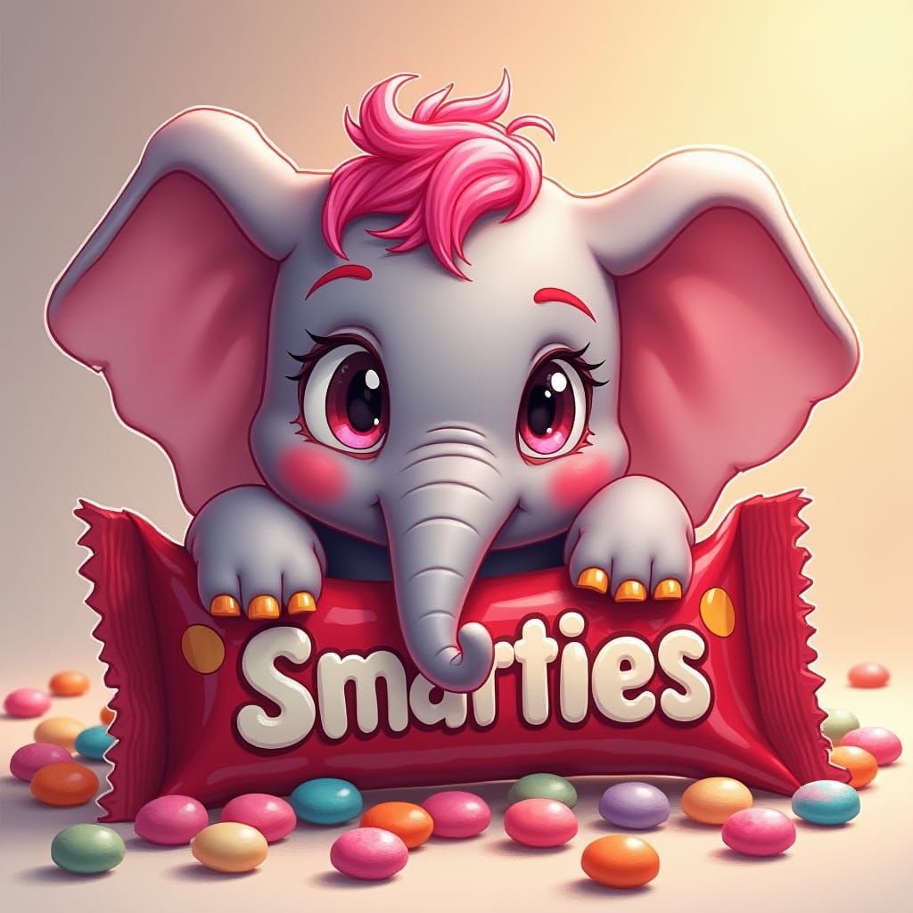 Anthropomorphic Elephant Girl in Candy Cascade, Manga Style