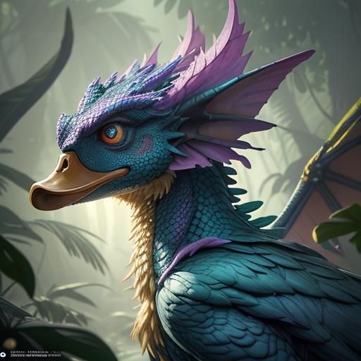 Aztec Dragon Transformation in a Jungle, Digital Art