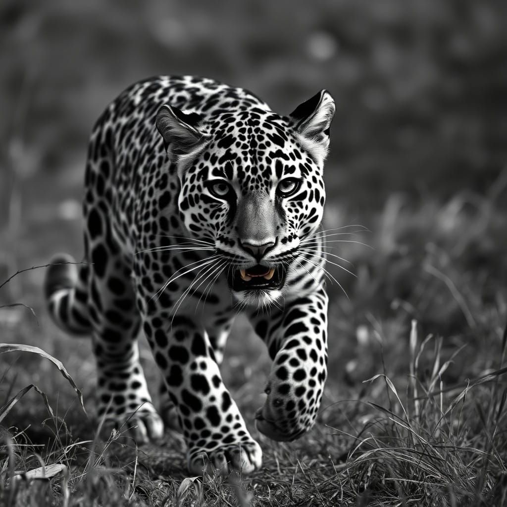 Rare Amur Leopard Roams Wild in Black and White